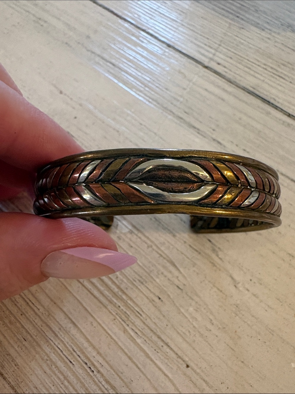 Mixed Metal Cuff Bracelet With Copper, Brass & Silver Tones